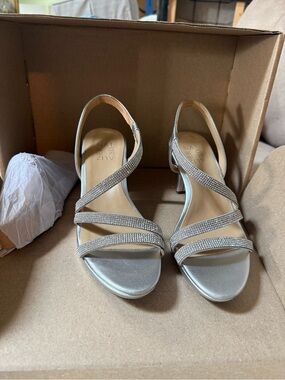 Naturalizer Silver Rhinestone Strappy Slingback Heels